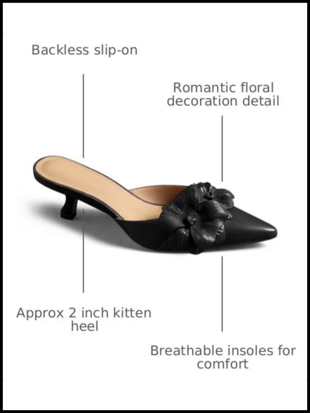 Women's Kitten Heel Mules Closed Pointed Toe Floral Slip On Party Dress Shoes - Picture 2 of 6